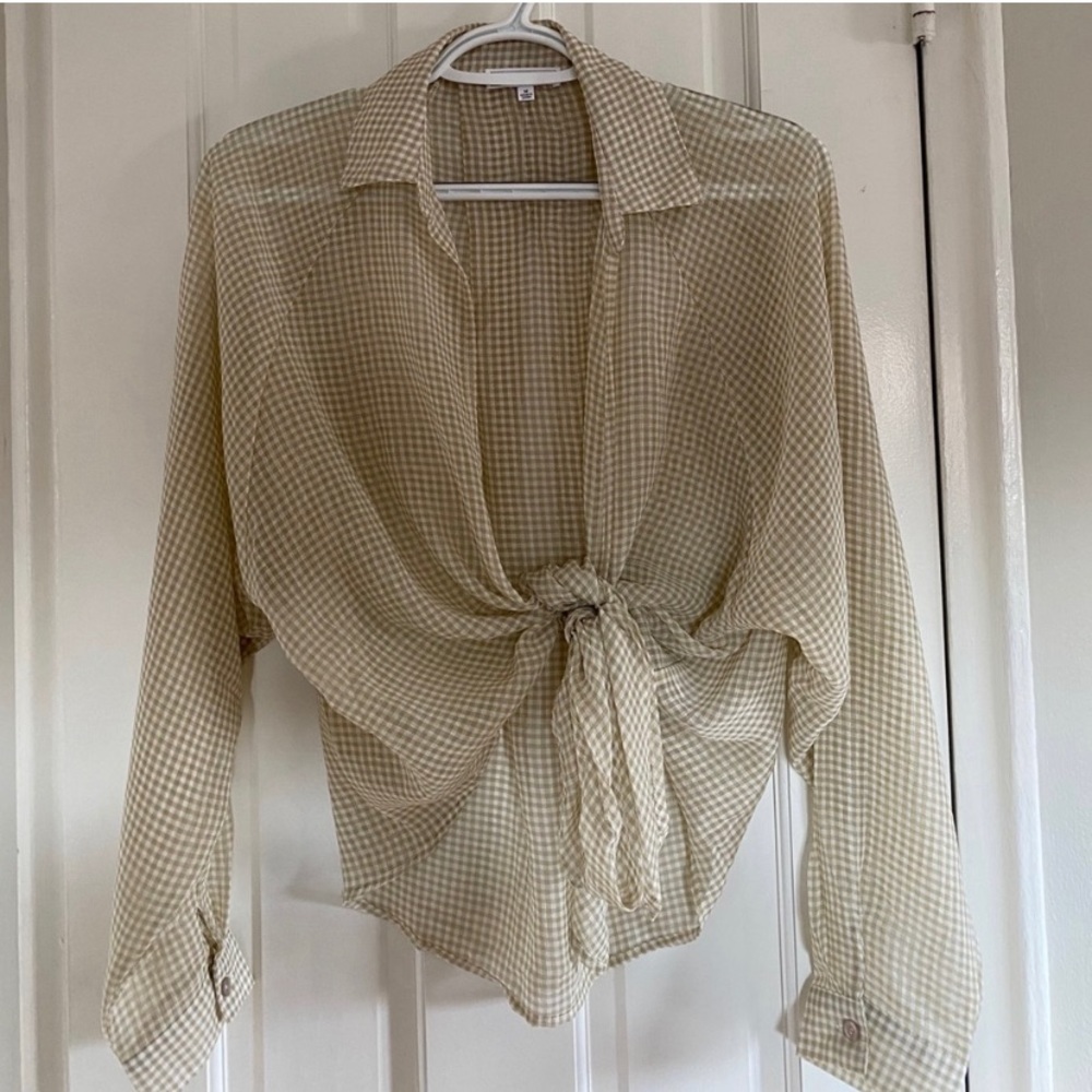 Sheer plaid tie top